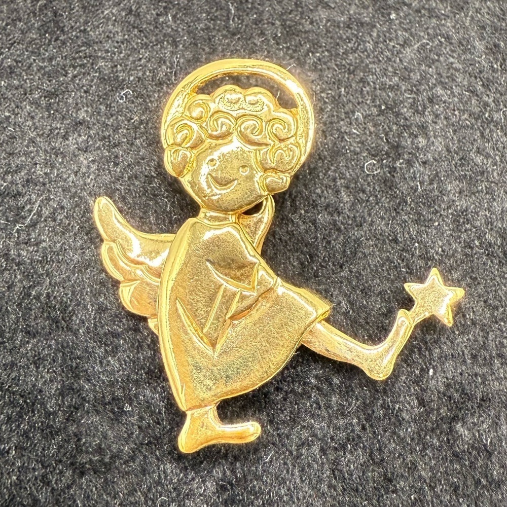 Vintage Avon Gold Angel Pendant • Moving Leg Articulated Holiday Necklace Charm